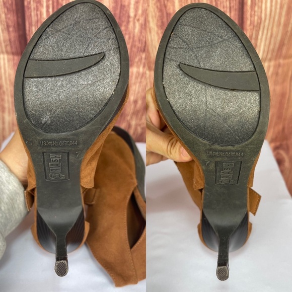 Brash brown faux suede like, buckle, open toe, platform, high heels size 7 - Picture 4 of 17